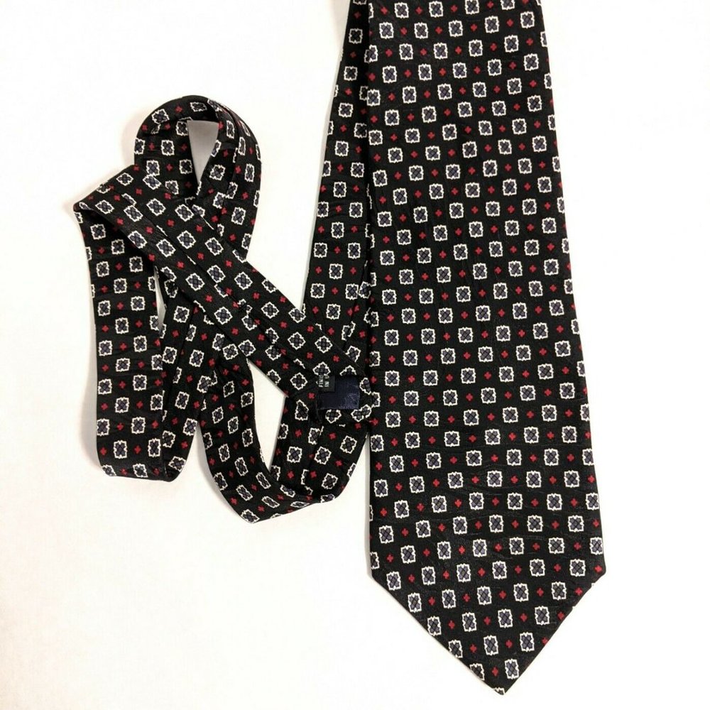 BELLINI Men's Black Geometric Neck Tie 100% Silk